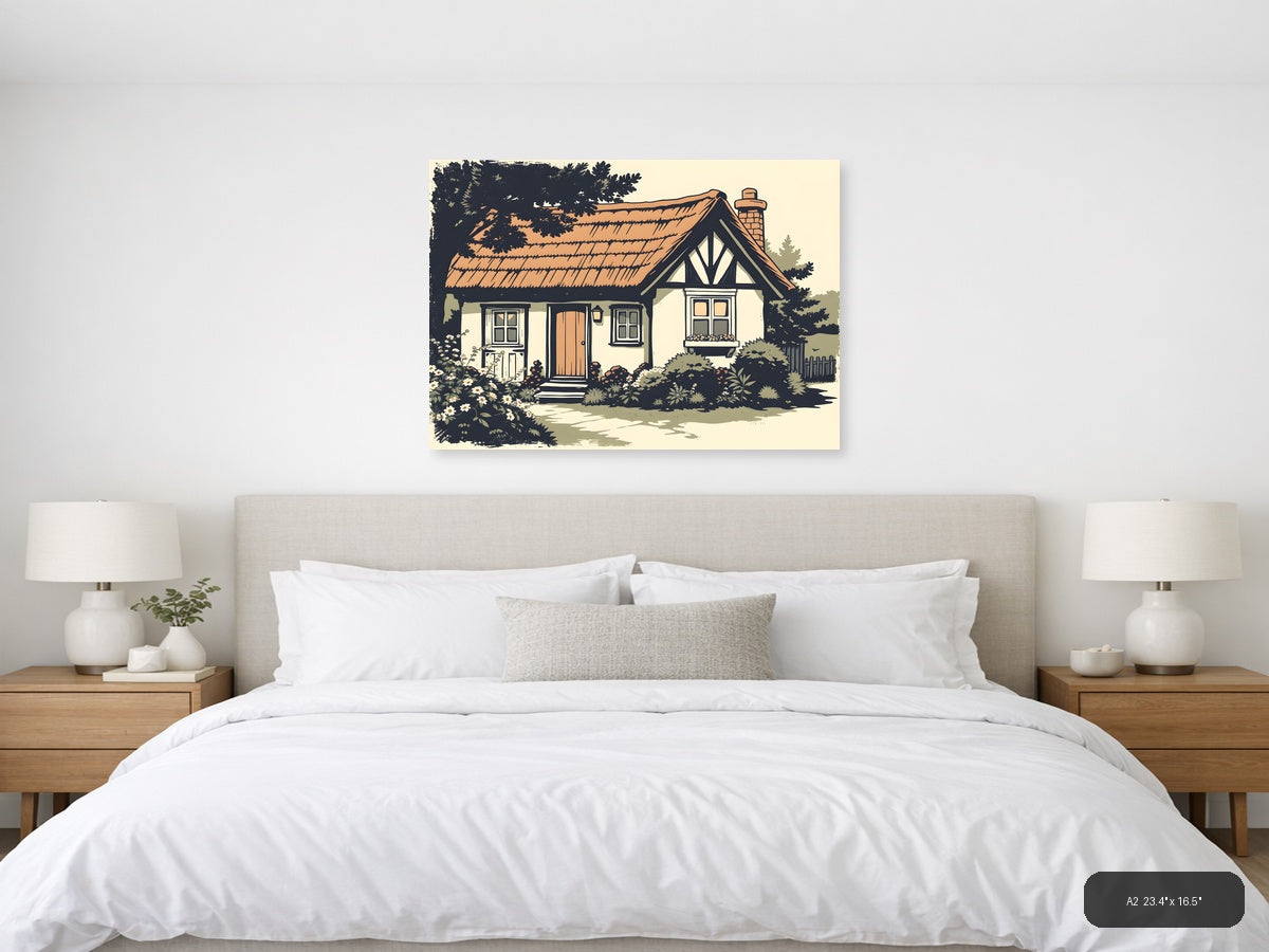 Vintage Cottage House with Garden - Landscape Wall Art — A2 / Bedroom