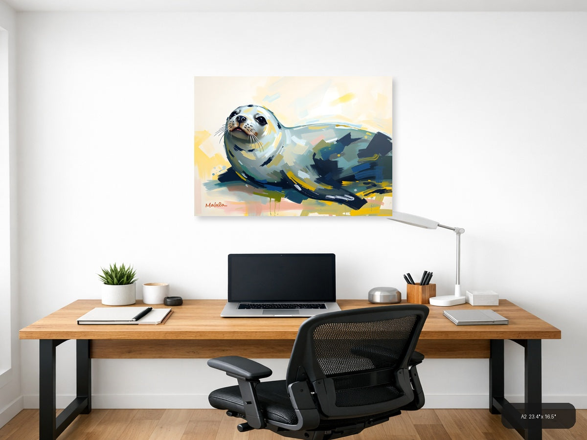 Abstract Seal Portrait with Yellow Accents Wall Art — A2 / Office