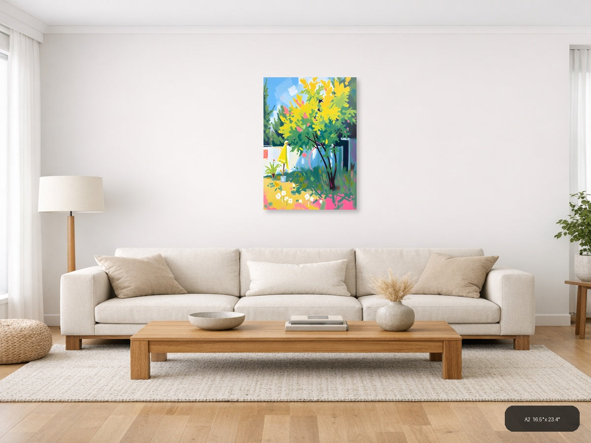 Vibrant Garden Oasis Abstract Yellow Flowers Wall Art — A2 / Living Room