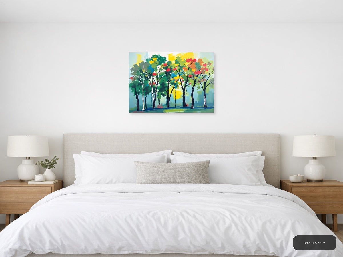 Colorful Abstract Forest Trees Landscape Wall Art — A3 / Bedroom