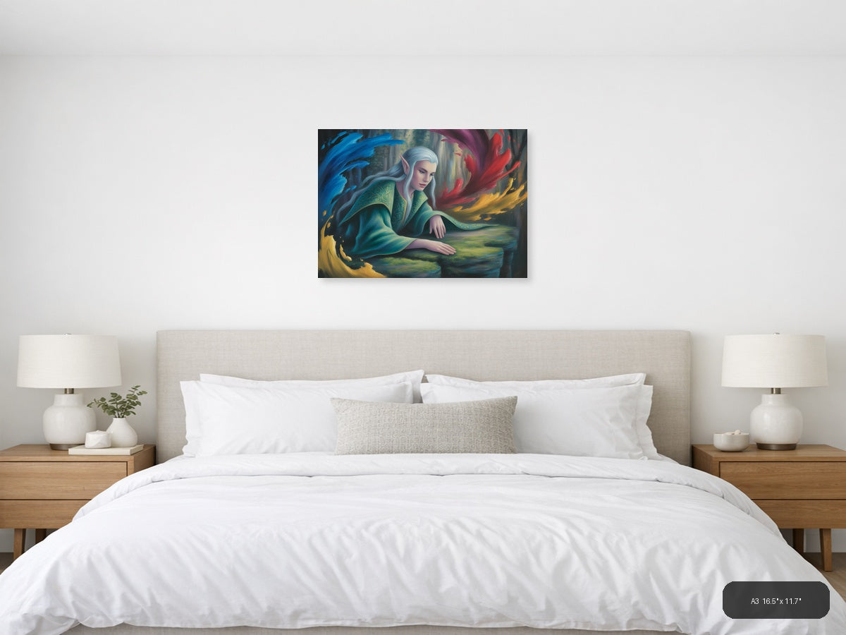 Ethereal Elf with Flowing Robes Abstract Wall Art — A3 / Bedroom