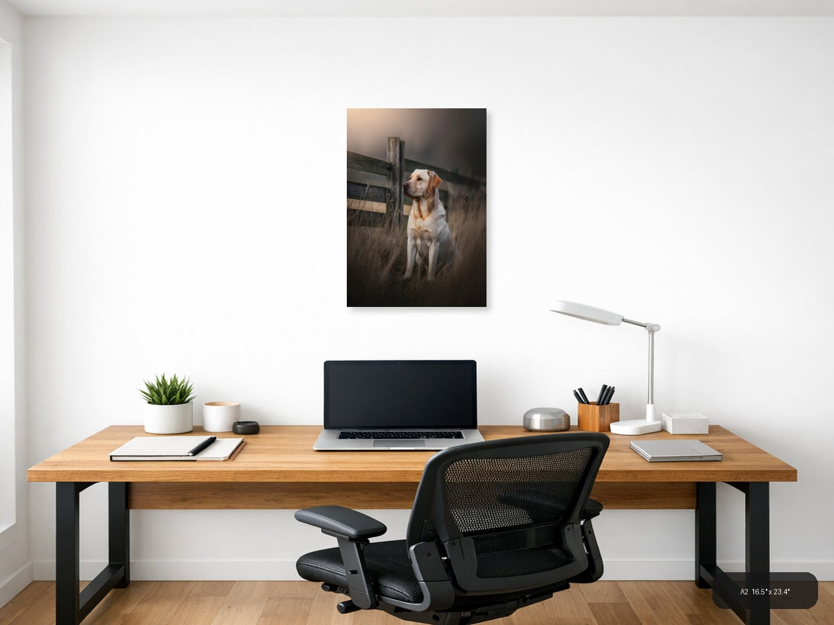 Golden Labrador by Rustic Fence Photography Wall Art — A2 / Office