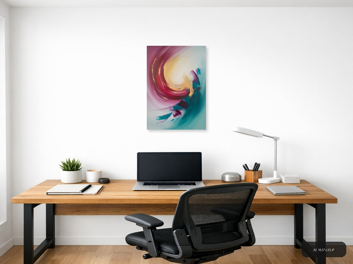 Abstract Spiral Pink Gold Turquoise Canvas Wall Art — A2 / Office