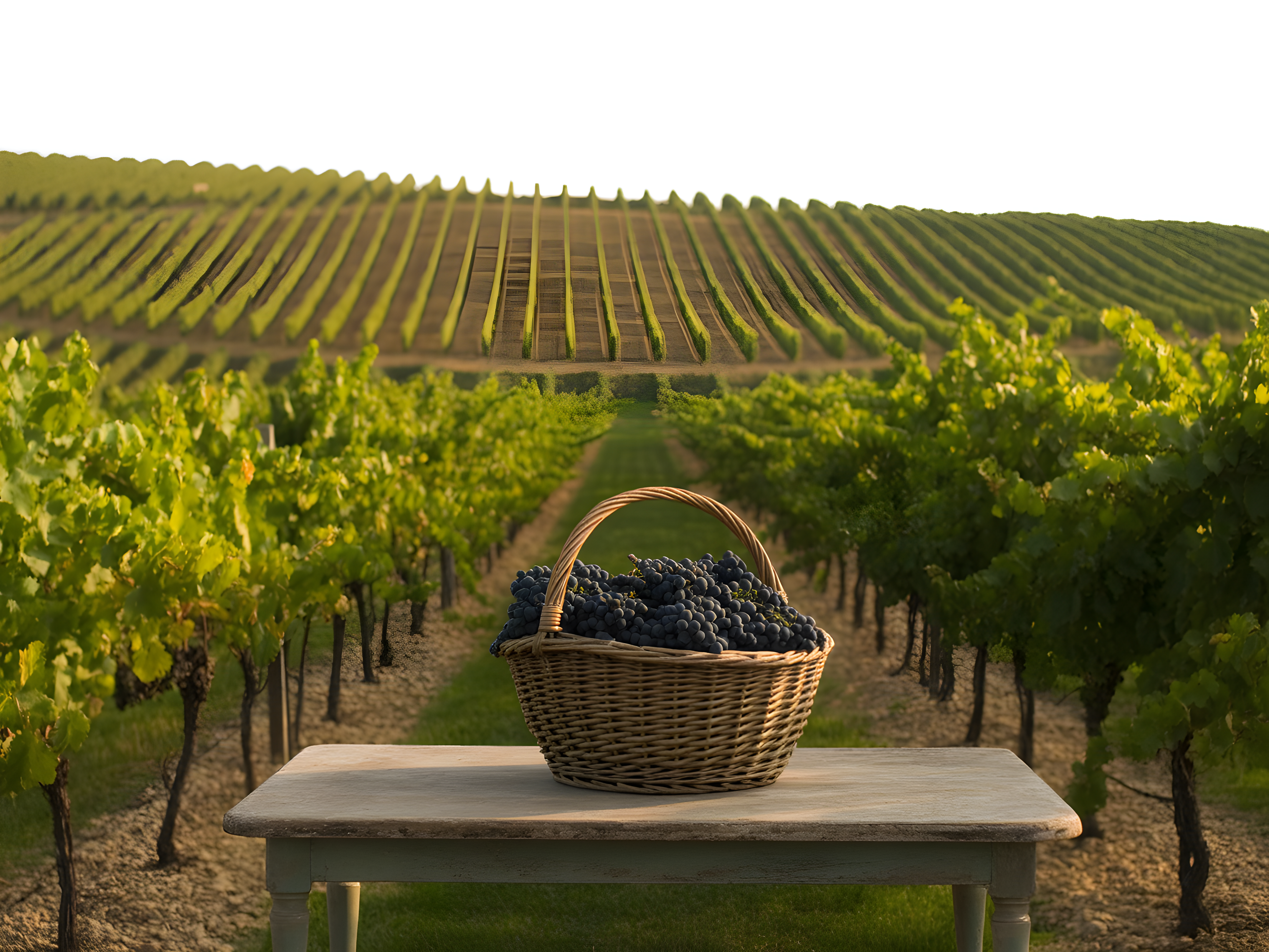 Vineyard Harvest Basket Minimalist Landscape Wall Art