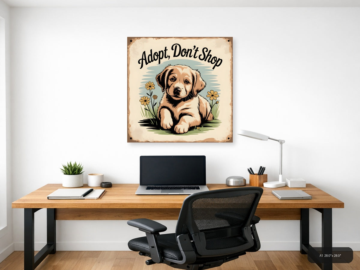 Adopt Don't Shop Puppy Vintage Style Wall Art — A1 / Office