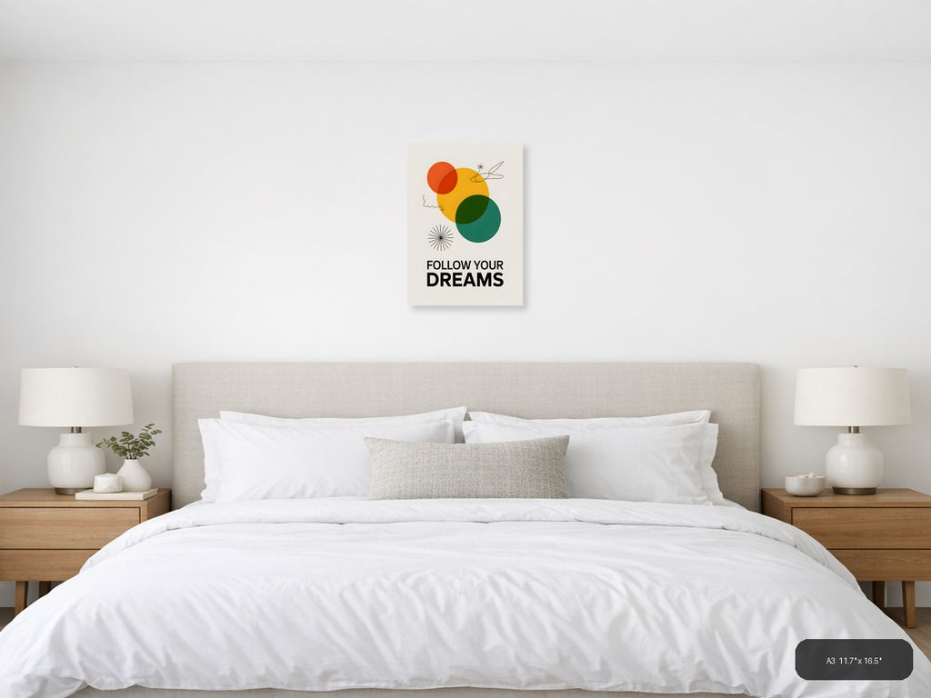 Follow Your Dreams Minimalist Circles Wall Art — A3 / Bedroom