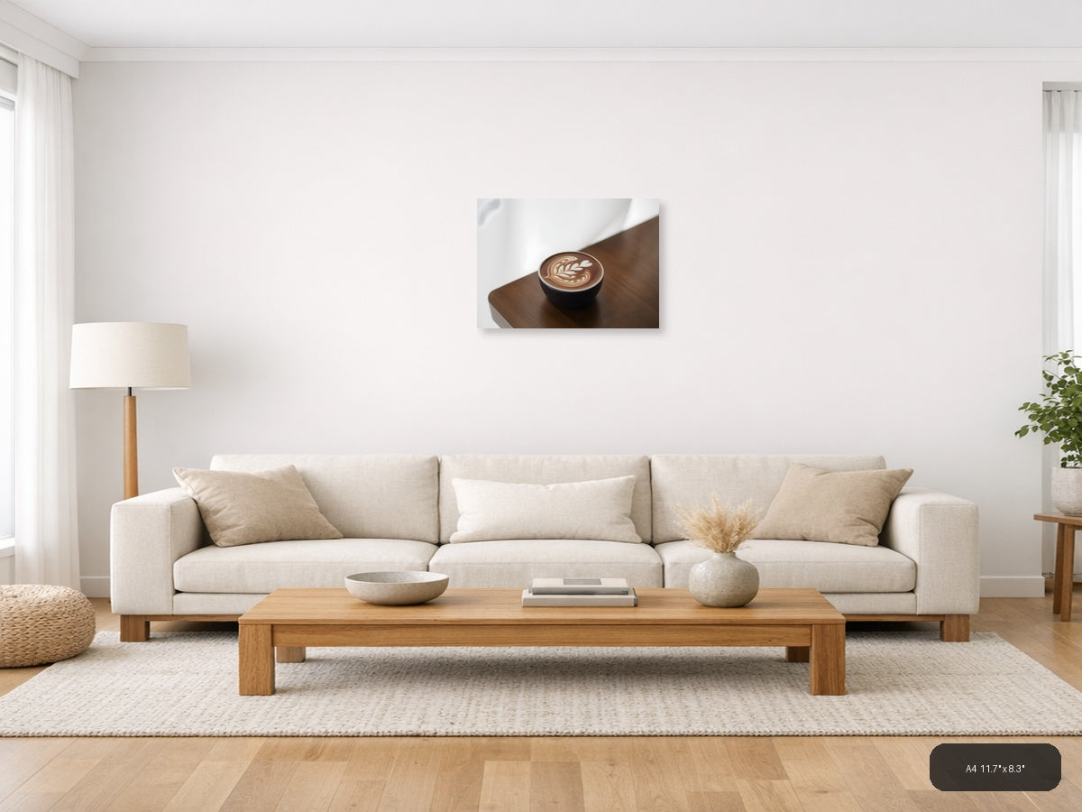 Minimalist Latte Art Coffee Cup Wall Art — A4 / Living Room