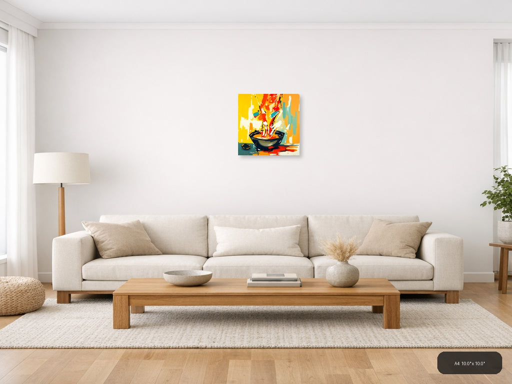 Abstract Wok Cooking Scene - Modern Kitchen Wall Art — A4 / Living Room