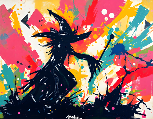 Abstract Black Silhouette Colorful Splash Wall Art
