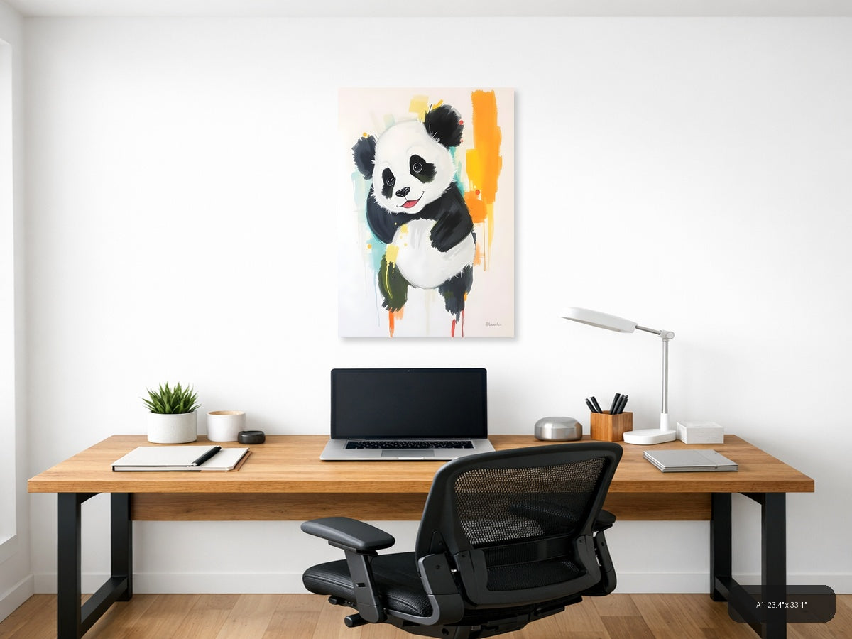 Smiling Panda Abstract Watercolor Portrait Wall Art — A1 / Office