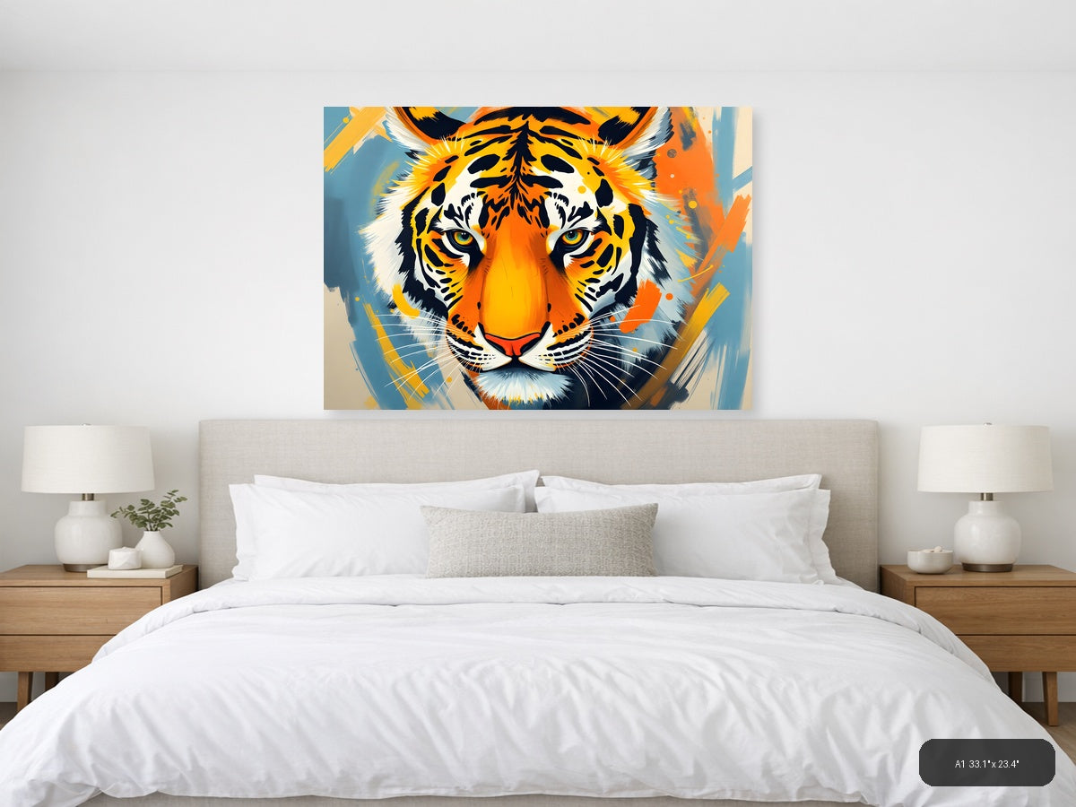 Abstract Tiger Face Portrait Modern Colorful Wall Art — A1 / Bedroom