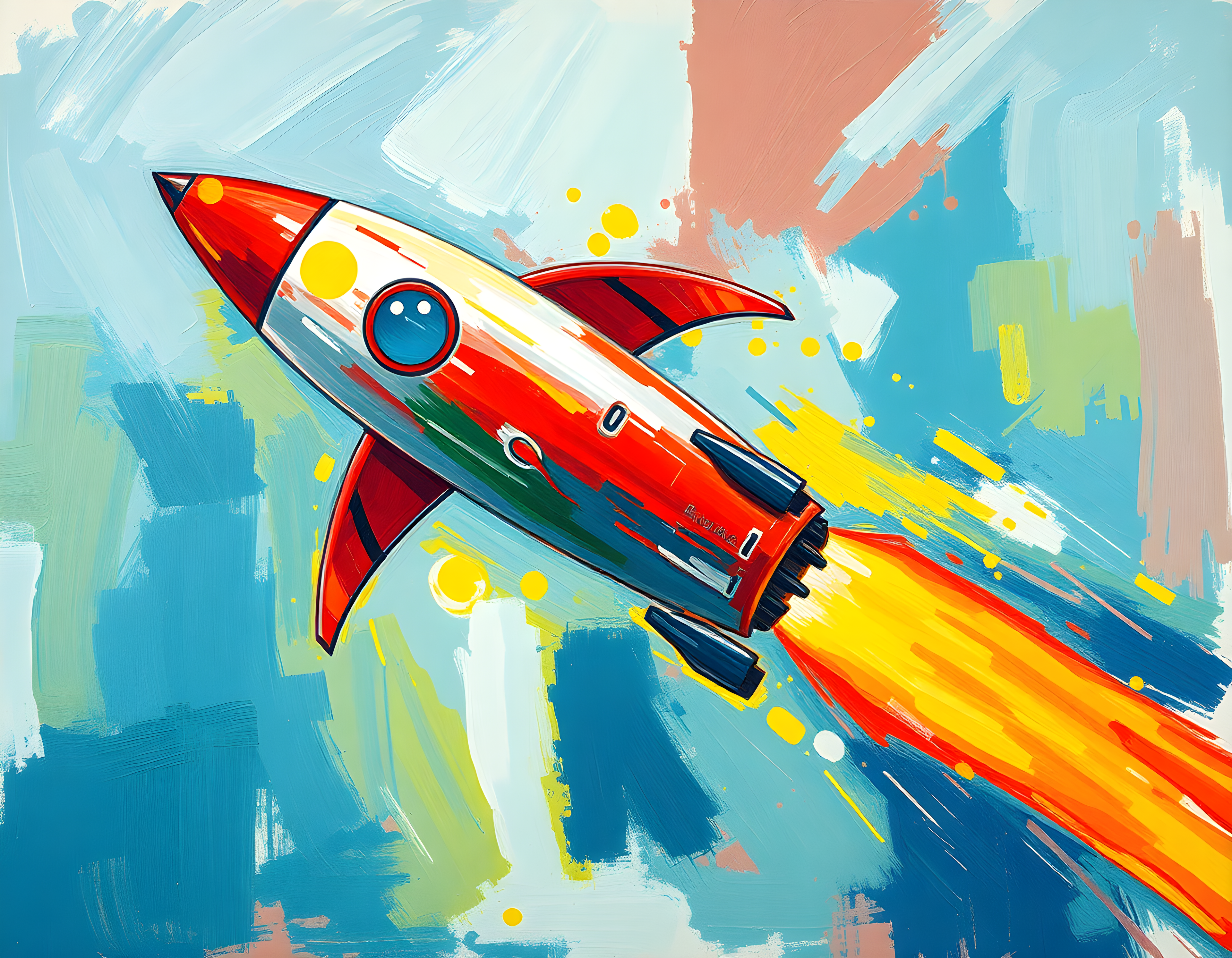 Retro Rocket Launch Abstract Illustration Wall Art