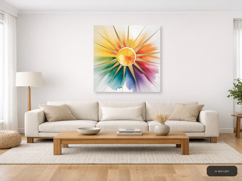 Golden Sun Watercolor Chakra Spectrum Wall Art — A1 / Living Room