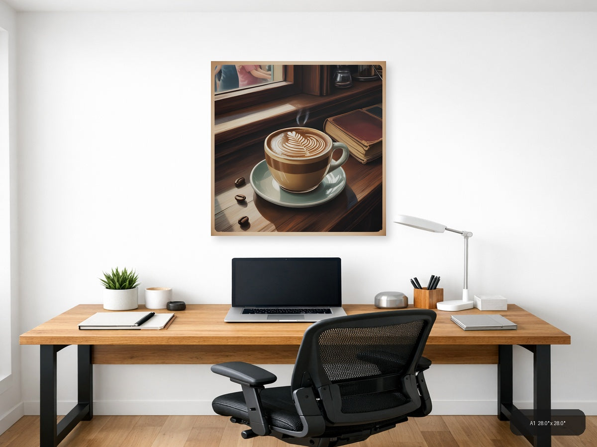 Vintage Coffee Latte Art Window Café Wall Art — A1 / Office