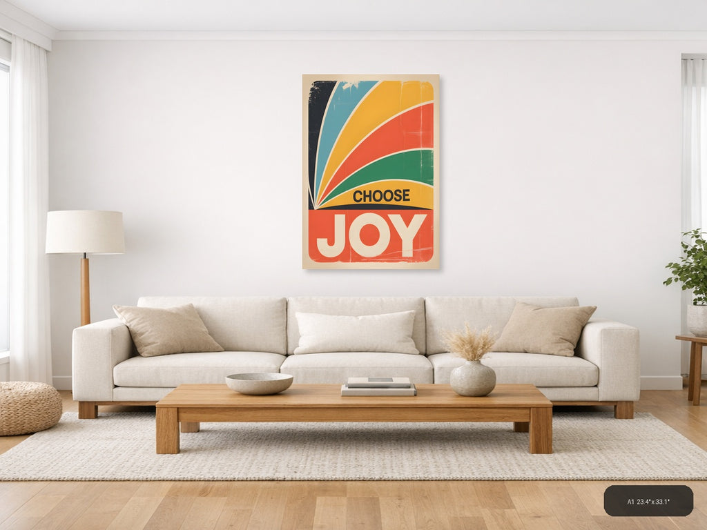 Choose Joy Vintage Retro Rainbow Burst Wall Art — A1 / Living Room