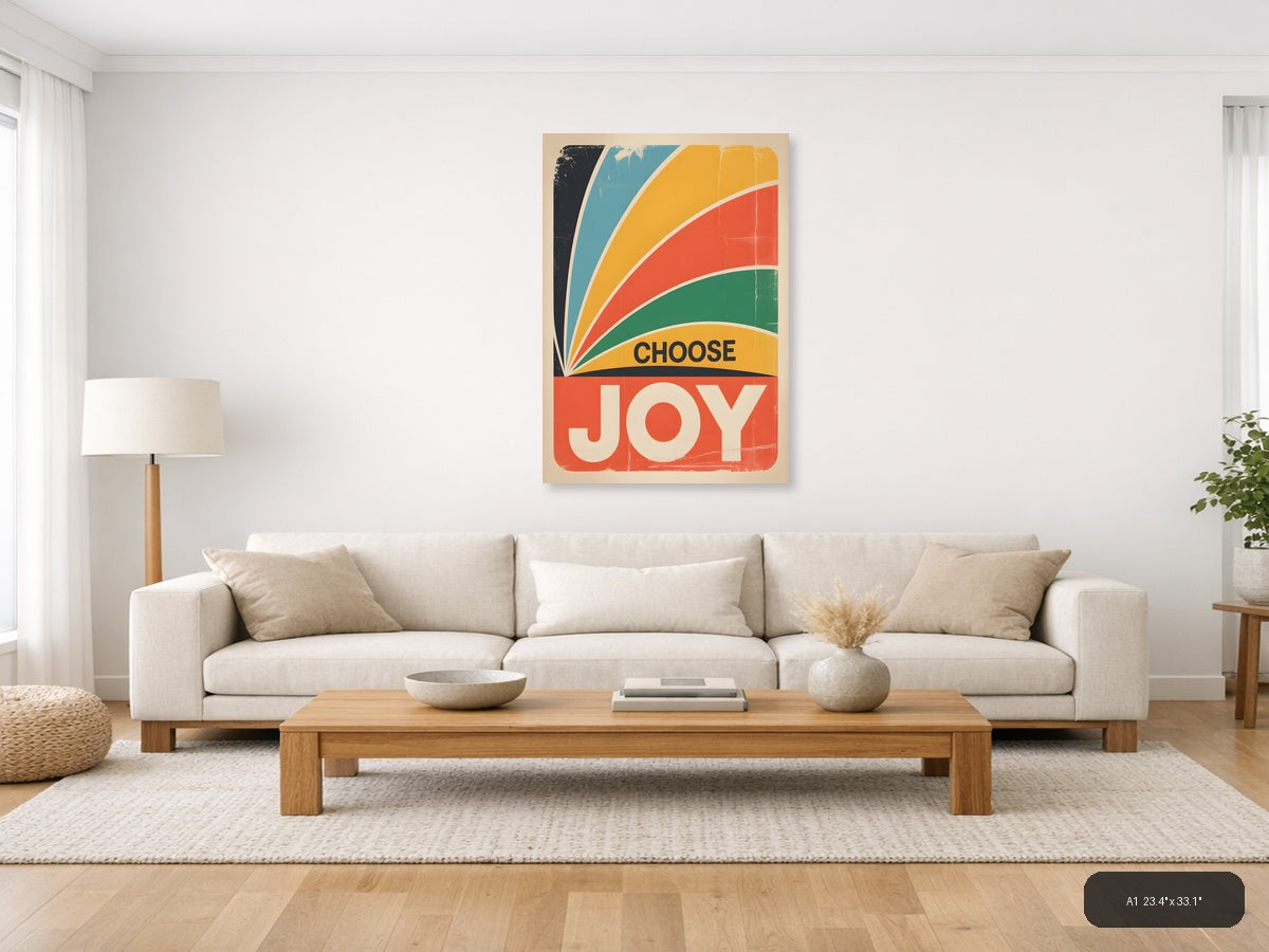 Choose Joy Vintage Retro Rainbow Burst Wall Art — A1 / Living Room