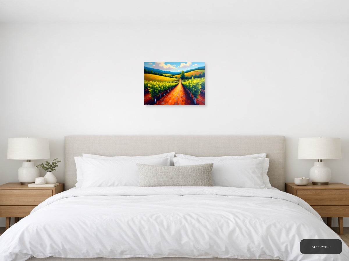 Vibrant Vineyard Landscape Abstract Wall Art — A4 / Bedroom