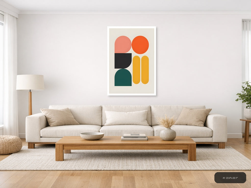 Minimalist Geometric Shapes Abstract Retro Wall Art — A1 / Living Room