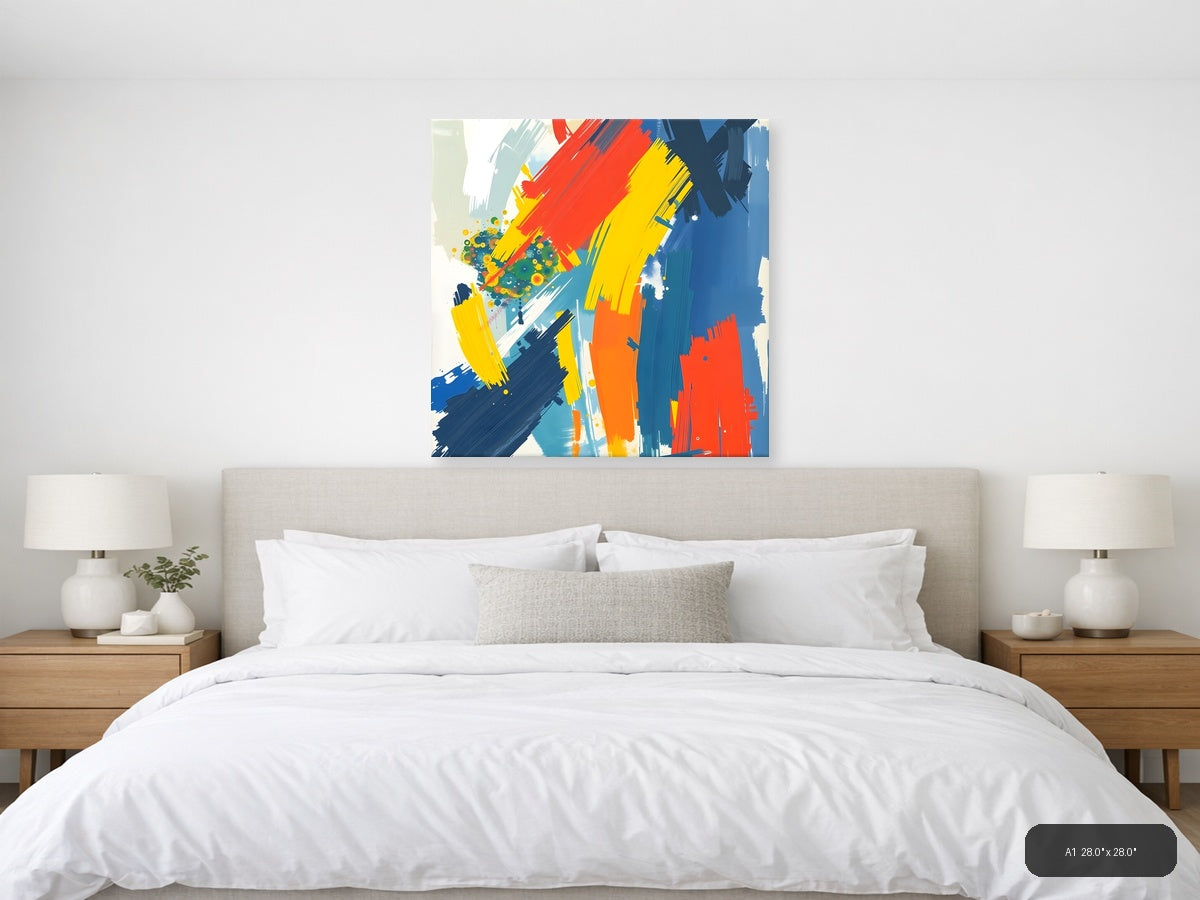 Bold Abstract Brushstrokes Primary Colors Wall Art — A1 / Bedroom