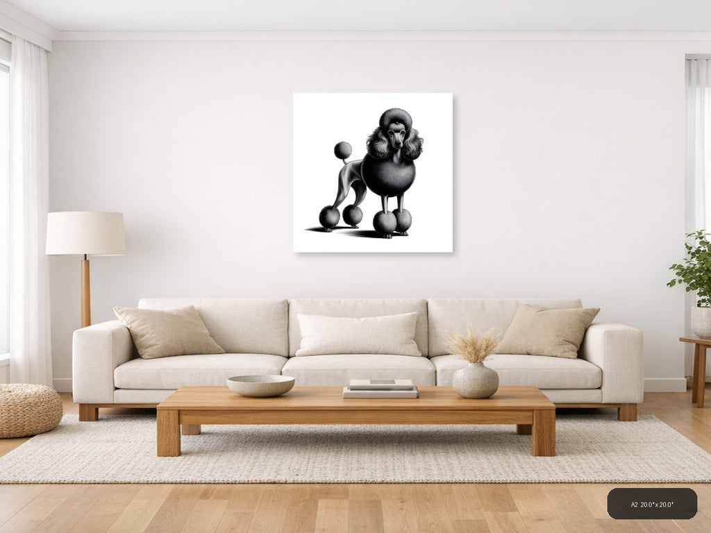 Standard Poodle Portrait Minimalist Black & White Wall Art — A2 / Living Room