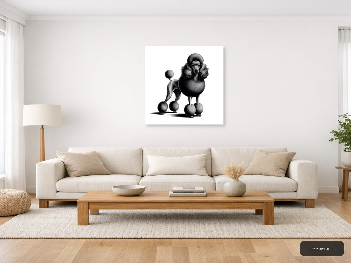 Standard Poodle Portrait Minimalist Black & White Wall Art — A2 / Living Room