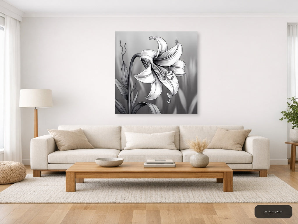 Oriental Lily Line Art Botanical Drawing Wall Art — A1 / Living Room