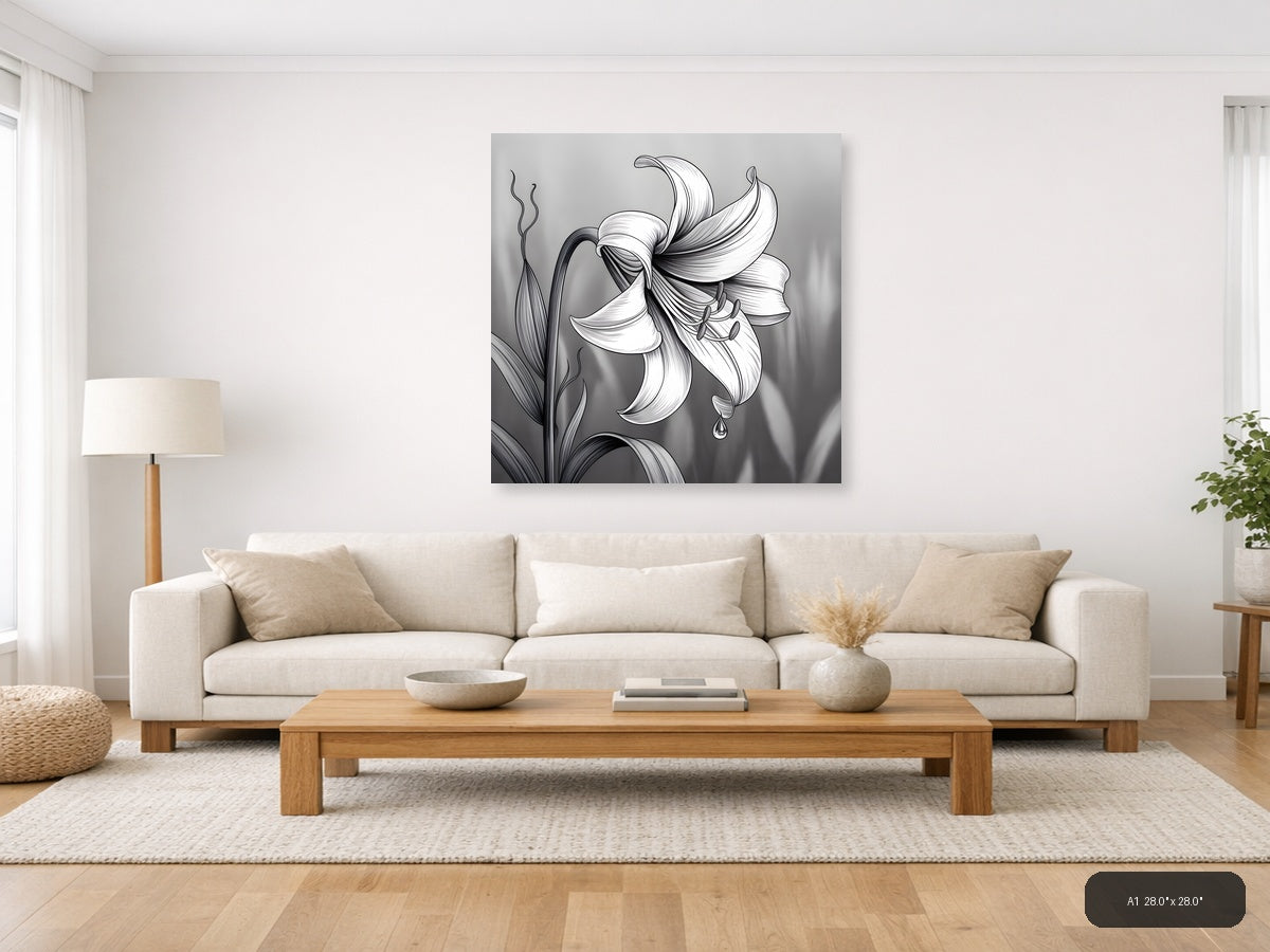 Oriental Lily Line Art Botanical Drawing Wall Art — A1 / Living Room