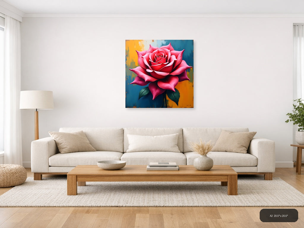 Vibrant Red Rose Abstract Modern Floral Wall Art — A2 / Living Room
