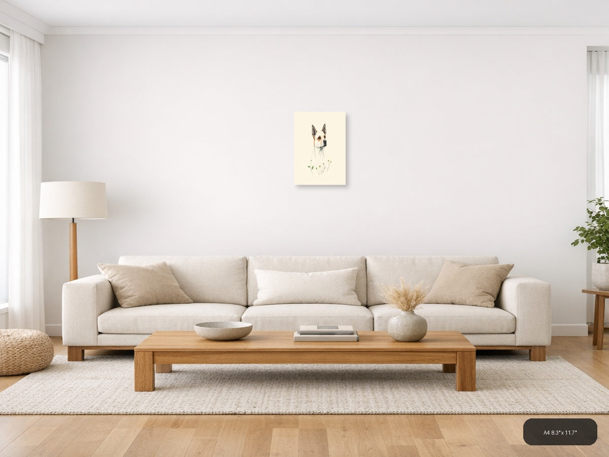 Chihuahua with Wildflowers Botanical Portrait Wall Art — A4 / Living Room