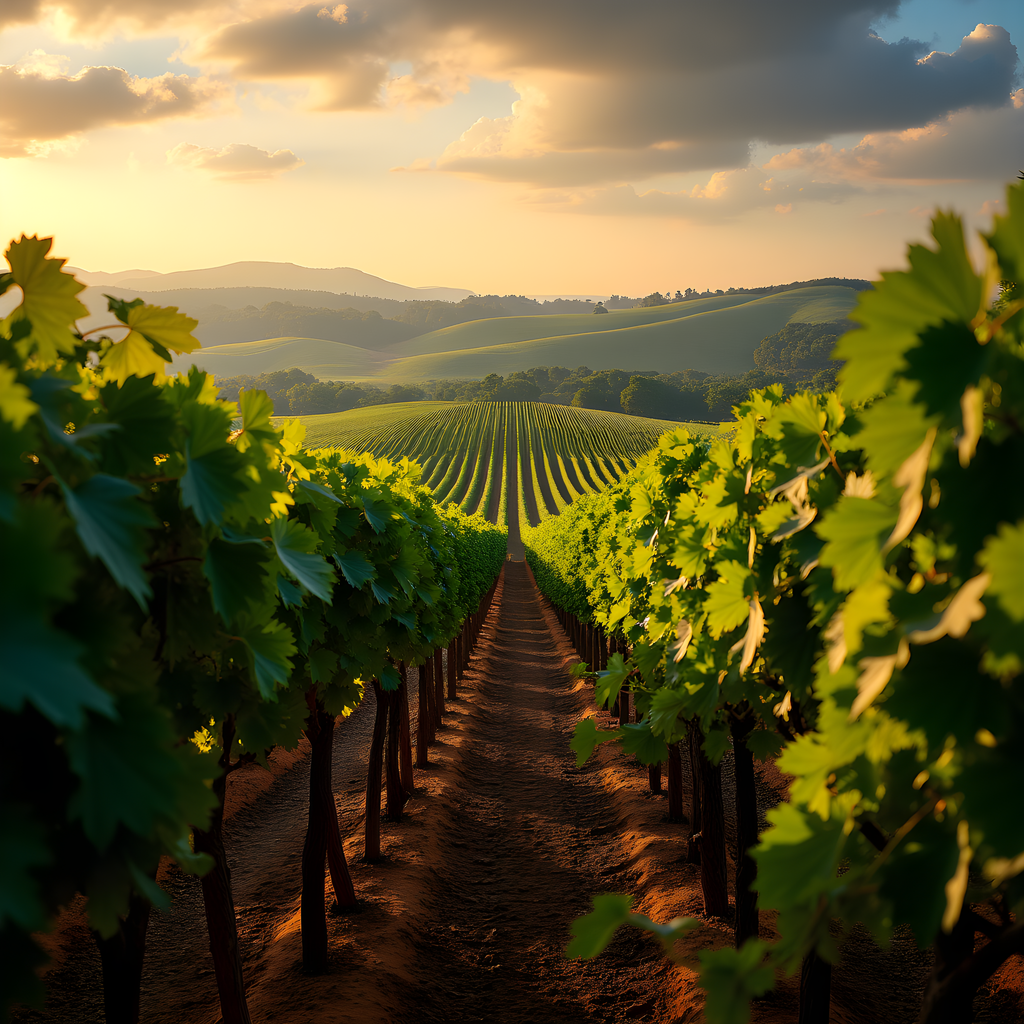 Golden Hour Vineyard Landscape Photography Wall Art