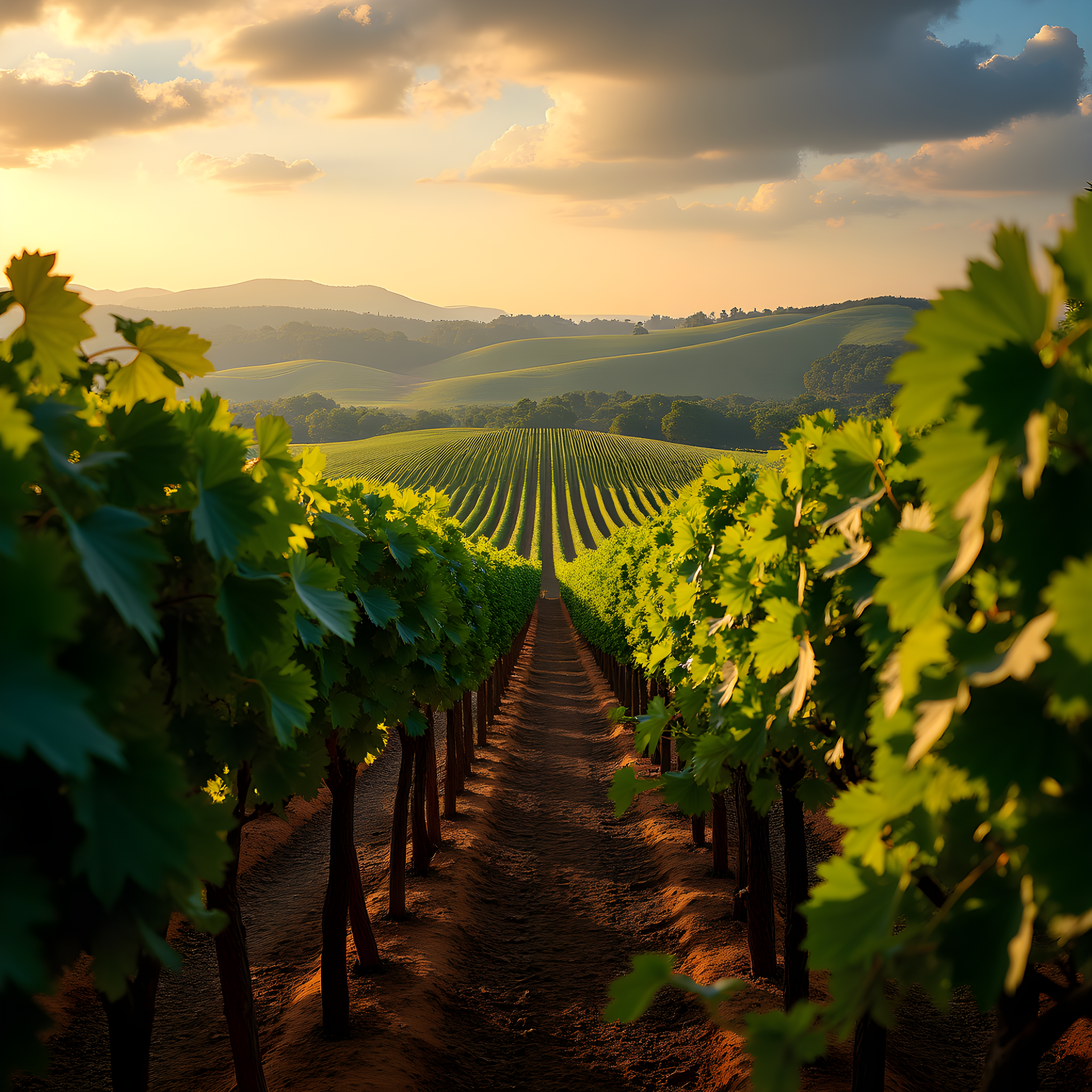 Golden Hour Vineyard Landscape Photography Wall Art