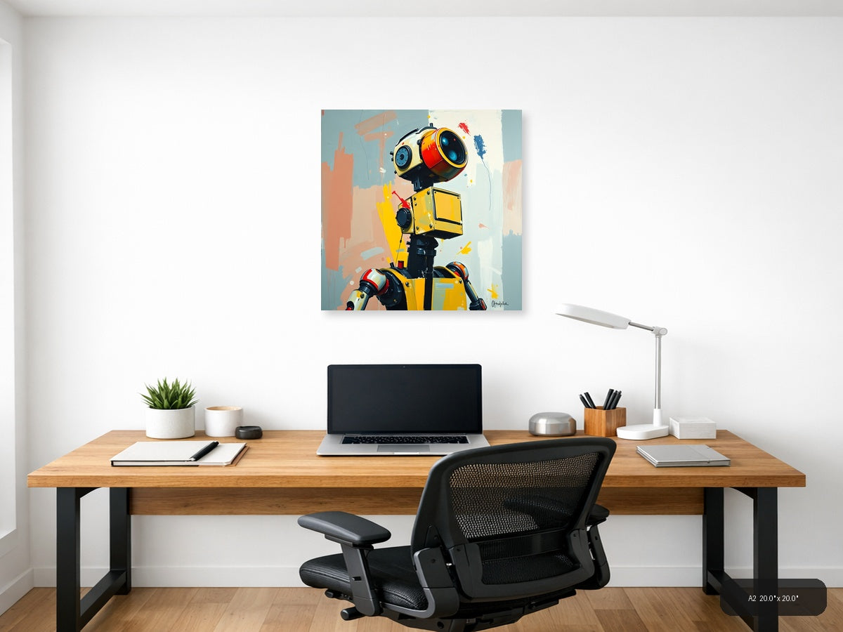 Abstract Yellow Robot Portrait Modern Wall Art — A2 / Office