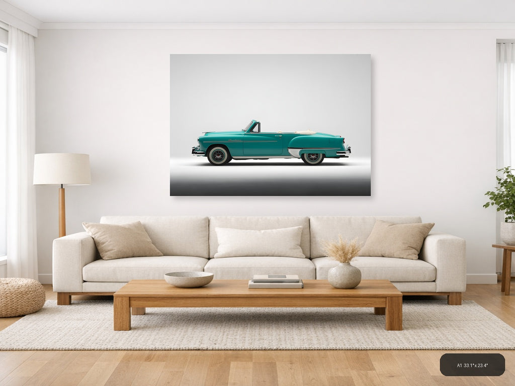 Turquoise Classic Convertible Car Minimalist Wall Art — A1 / Living Room