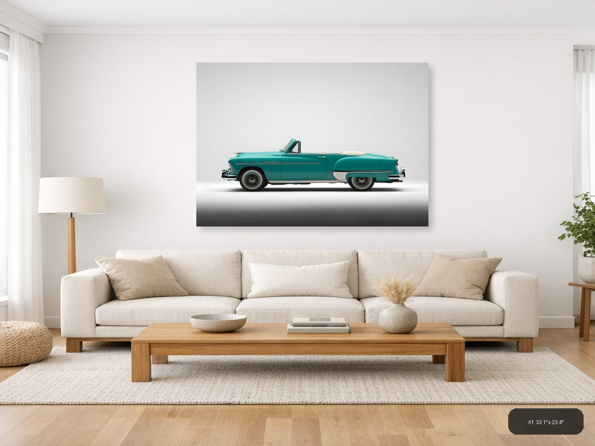 Turquoise Classic Convertible Car Minimalist Wall Art — A1 / Living Room