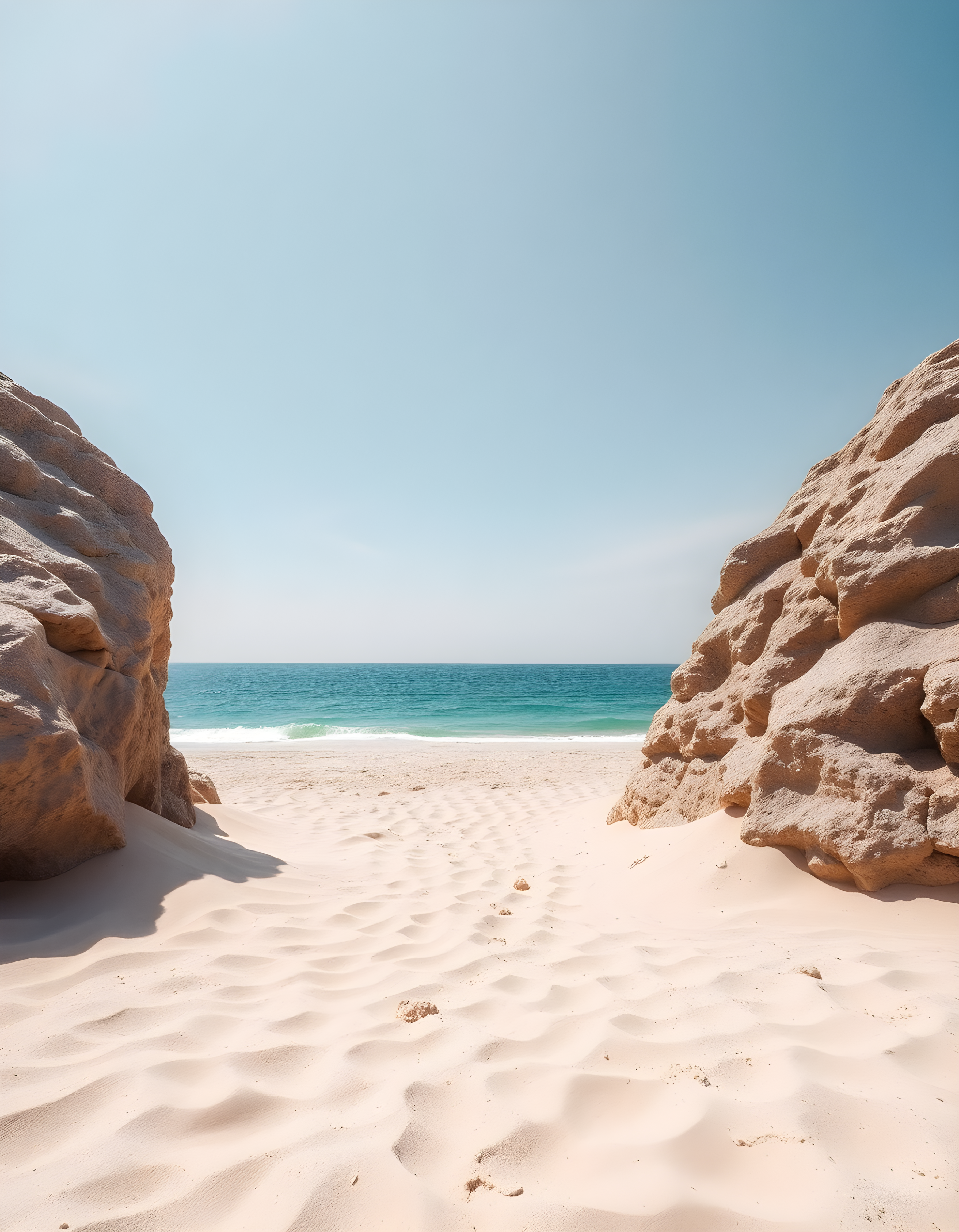 Minimalist Beach Cove Between Rock Formations Wall Art