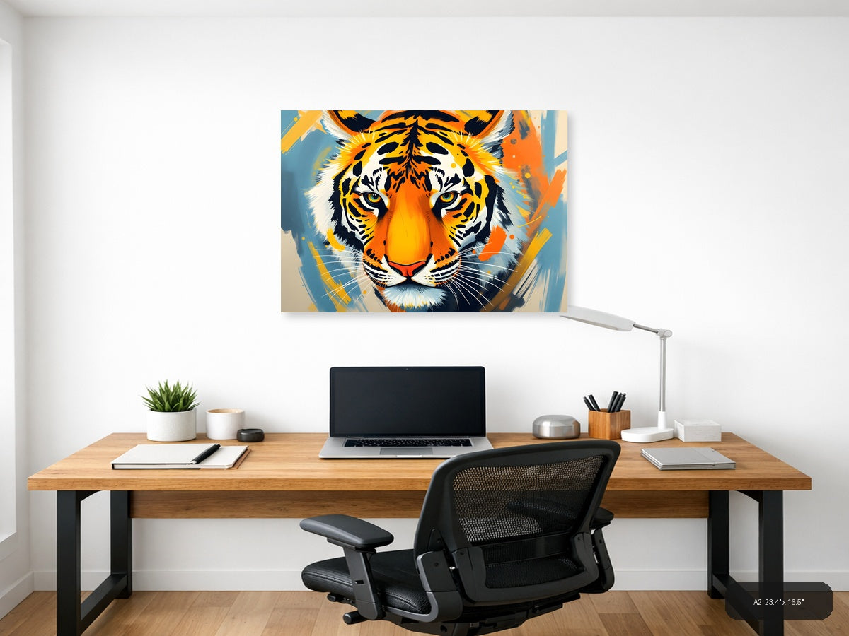 Abstract Tiger Face Portrait Modern Colorful Wall Art — A2 / Office