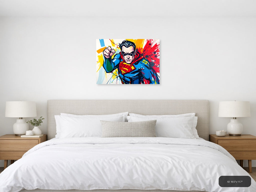 Superman Pop Art Abstract Splatter Wall Art — A3 / Bedroom