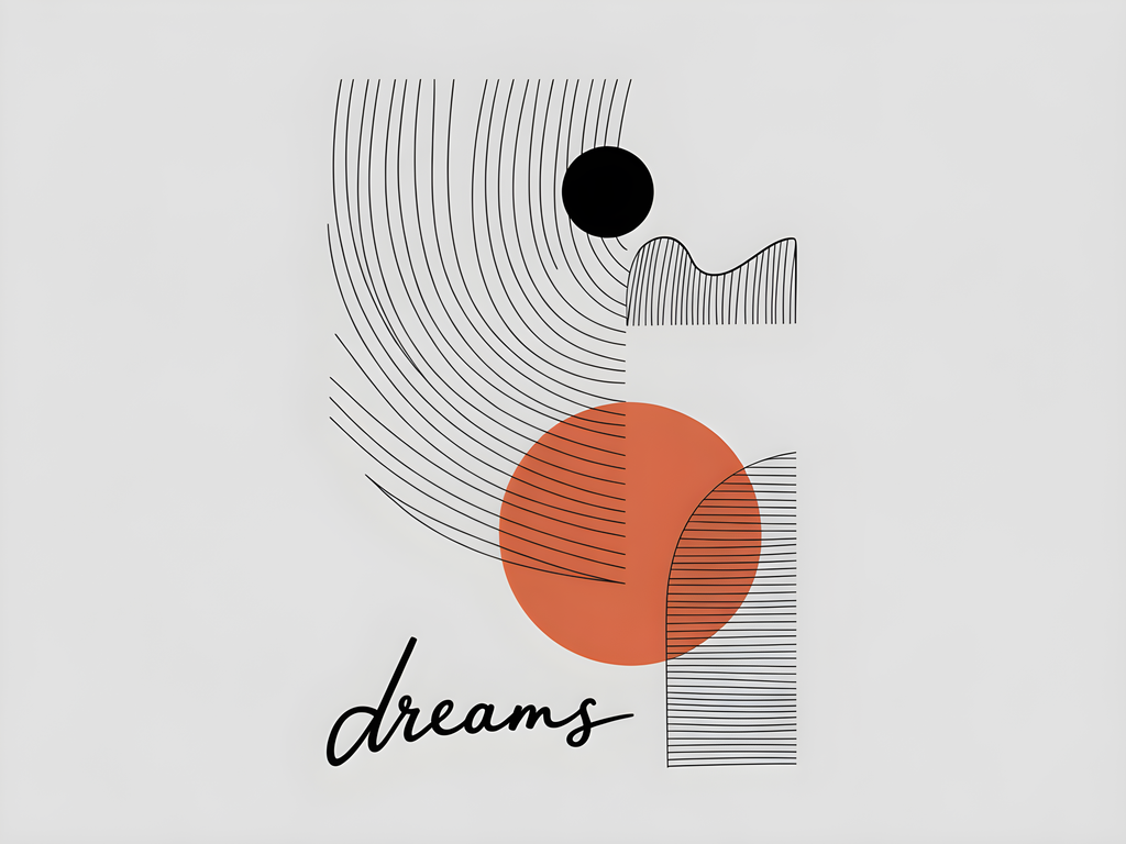 Abstract Dreams Line Art with Orange Circle Wall Art