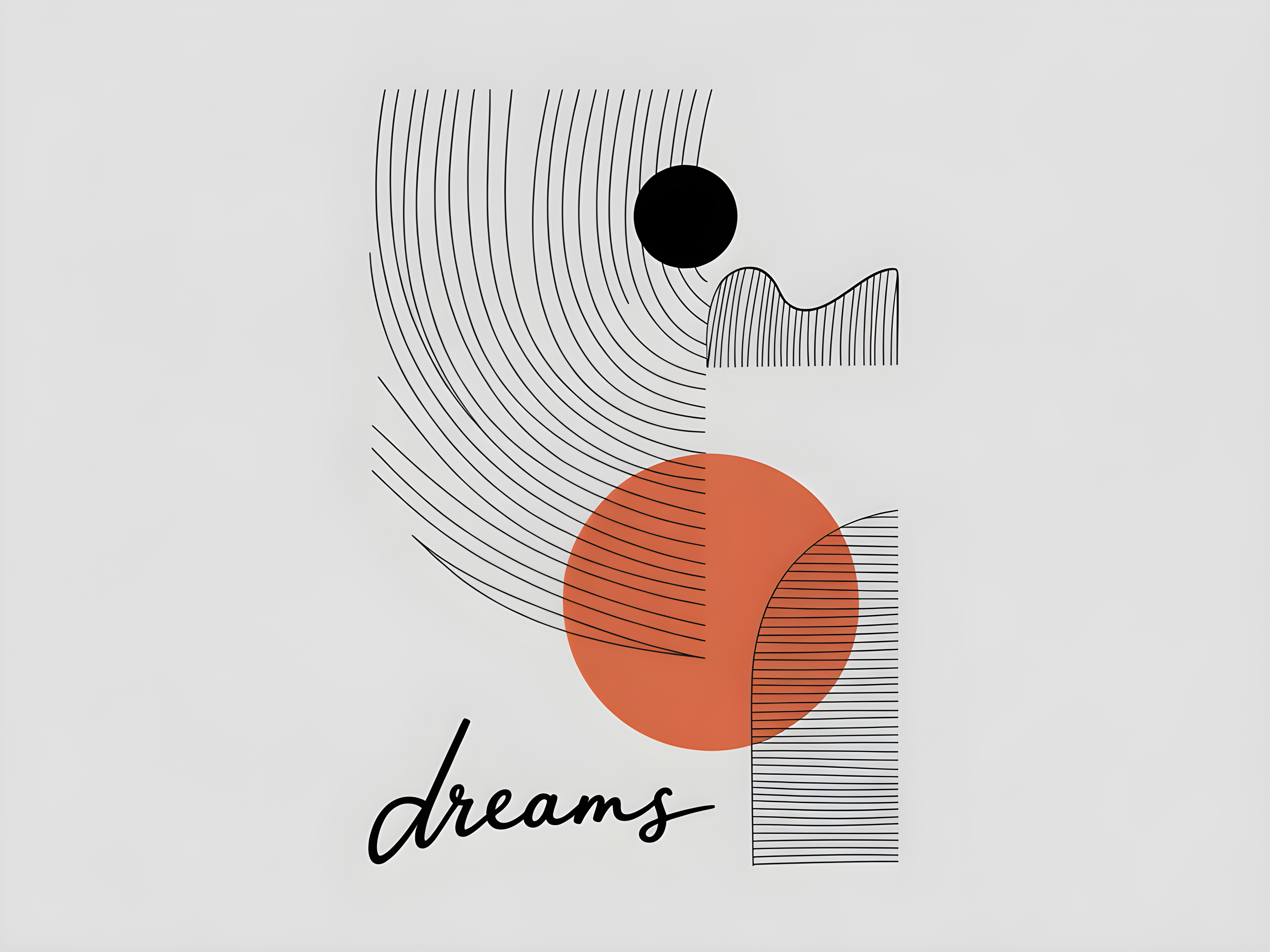 Abstract Dreams Line Art with Orange Circle Wall Art