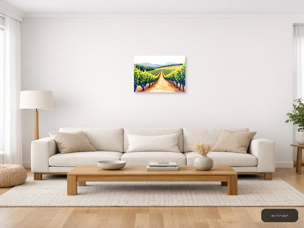 Vineyard Landscape Watercolor Wall Art — A4 / Living Room