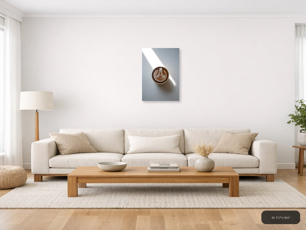 Latte Art Coffee Cup Minimalist Wall Art — A3 / Living Room