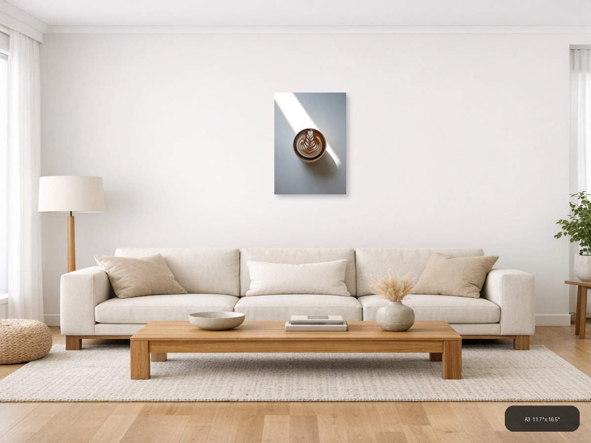 Latte Art Coffee Cup Minimalist Wall Art — A3 / Living Room