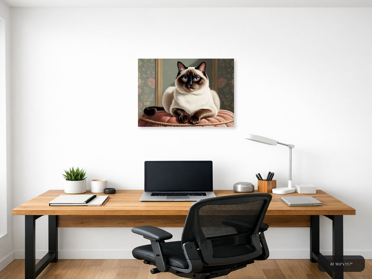 Siamese Cat Portrait Vintage Style Wall Art — A3 / Office