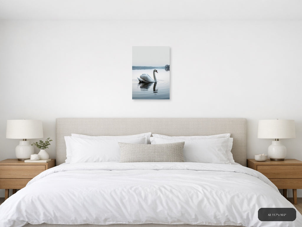Minimalist White Swan Reflection Lake Wall Art — A3 / Bedroom