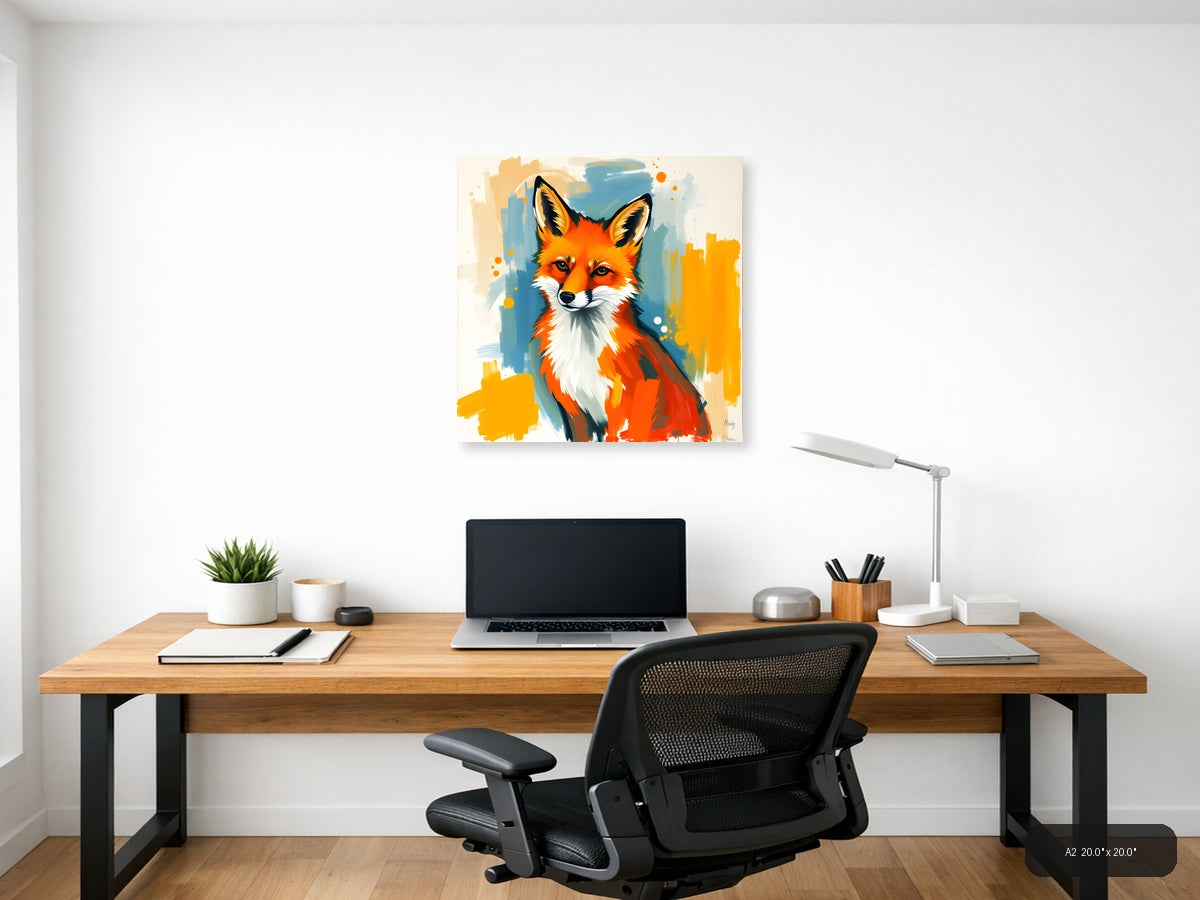 Vibrant Orange Fox Abstract Modern Wall Art — A2 / Office