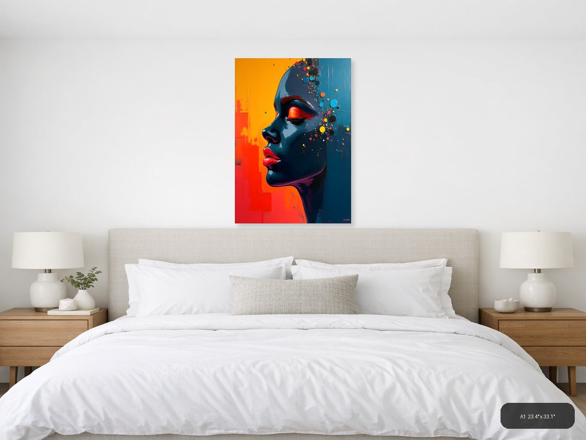 Colorful Abstract Portrait with Dispersing Particles Wall Art — A1 / Bedroom
