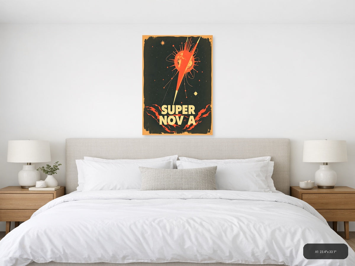 Supernova Vintage Retro Space Explosion Wall Art — A1 / Bedroom