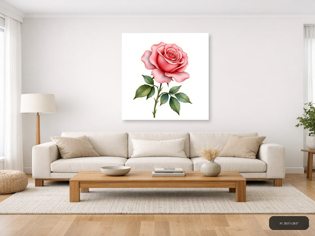 Pink Rose Watercolor Illustration Wall Art — A1 / Living Room