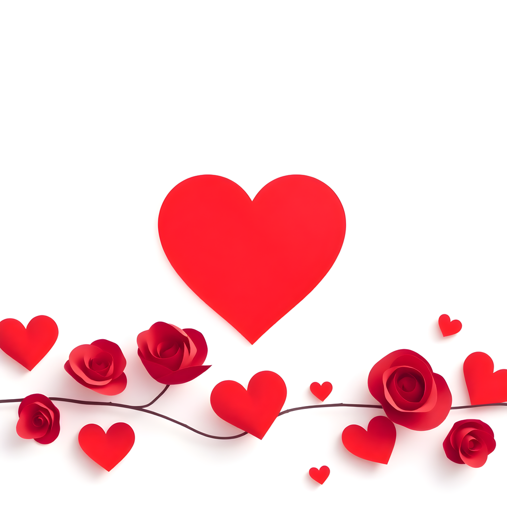 Minimalist Red Hearts and Roses Floral Wall Art