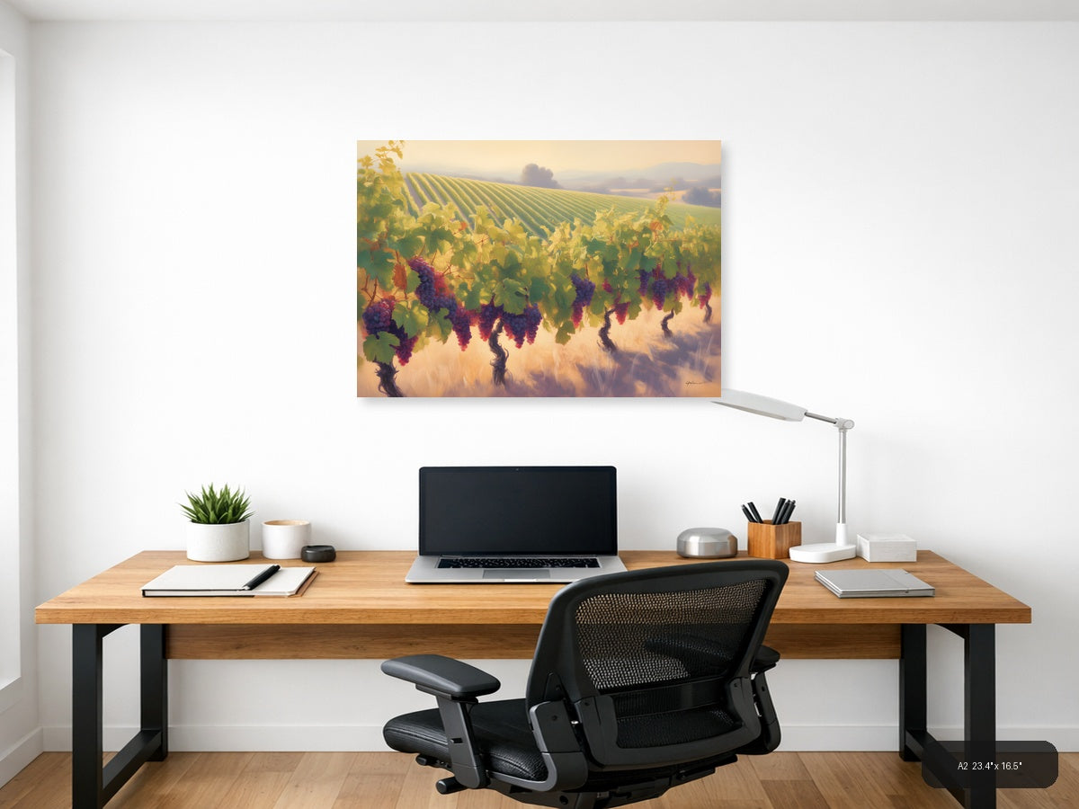 Golden Vineyard Harvest Abstract Landscape Wall Art — A2 / Office